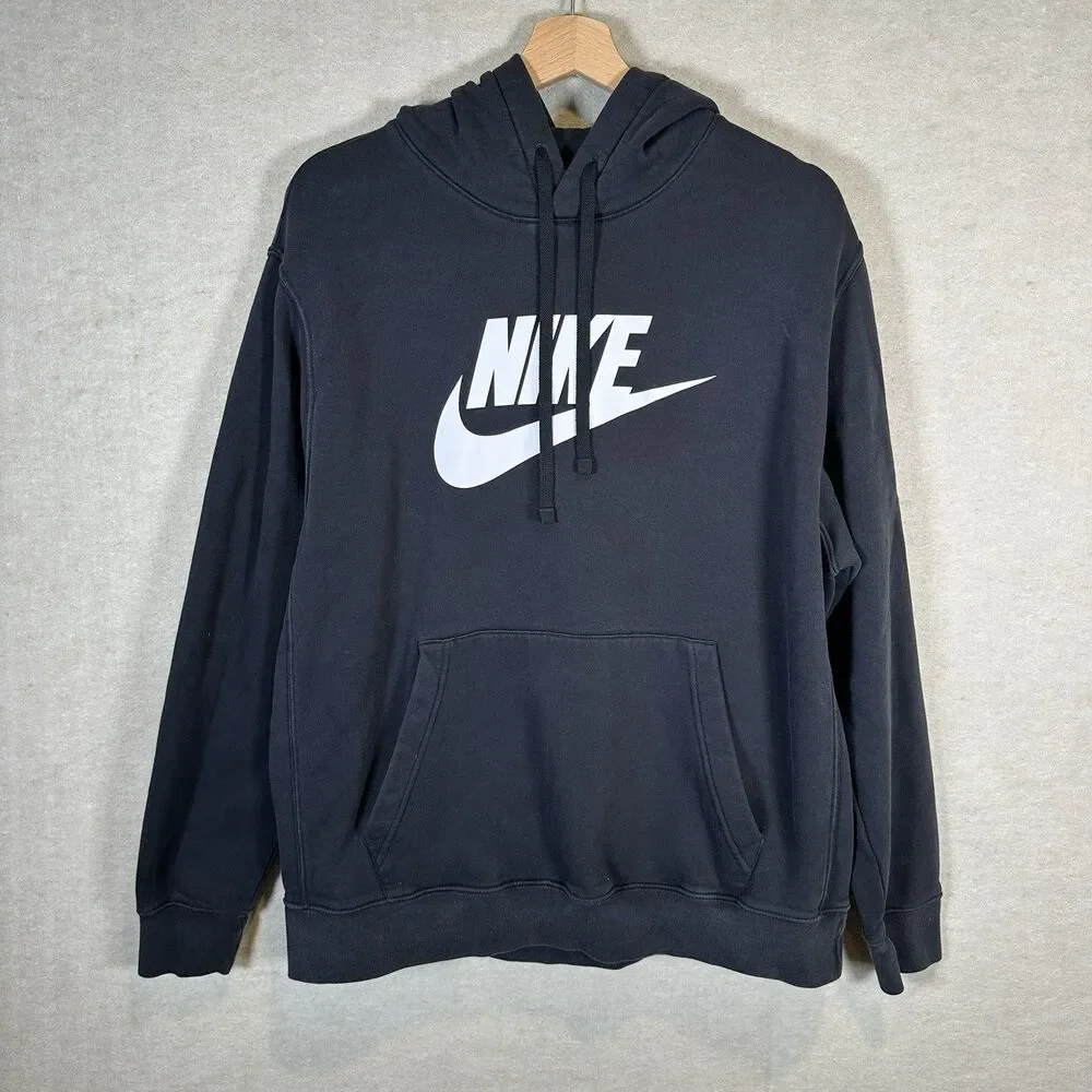 Nike Sportswear Club Fleece Graphic Black Pullover Hoodie Sweatshirt Men’s XL